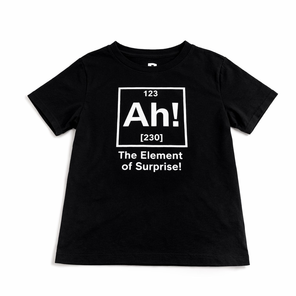 Boys Funny Graphic Tee Size 160 Black “Element of Surprise” Shirt